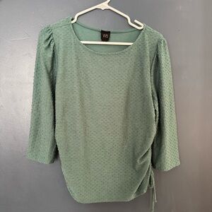 W5 Sage Green Textured Tie-Side 3/4 Sleeve Top